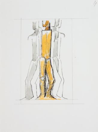 Fritz Wotruba, Entwurf für Sondermarke "30 Jahre Zweite Republik", 1974, Tusche mit Feder auf P…