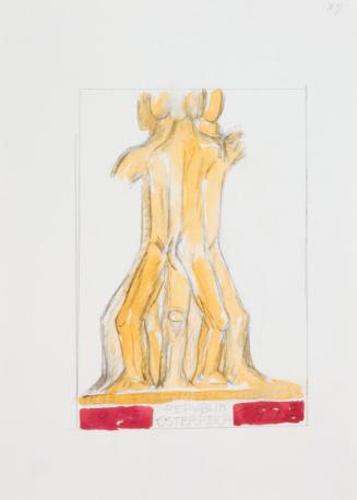 Fritz Wotruba, Entwurf für Sondermarke "30 Jahre Zweite Republik", 1974, Aquarell über Bleistif…