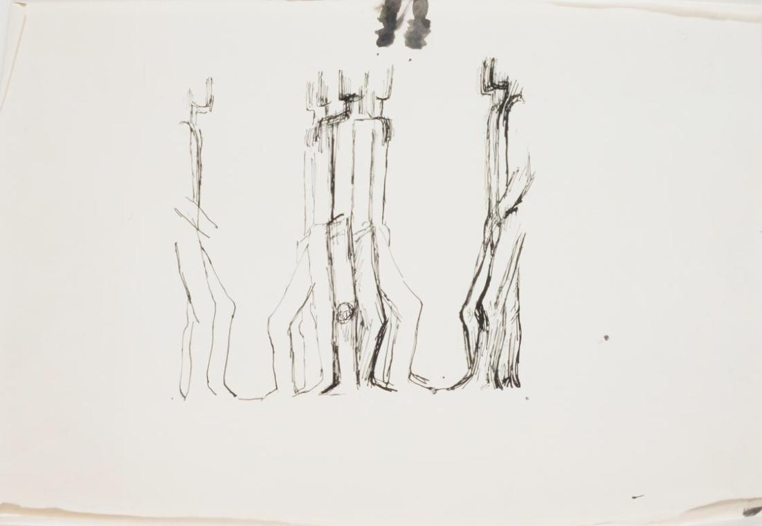 Fritz Wotruba, Entwurf für Sondermarke "30 Jahre Zweite Republik", 1974, Tusche mit Feder auf P…