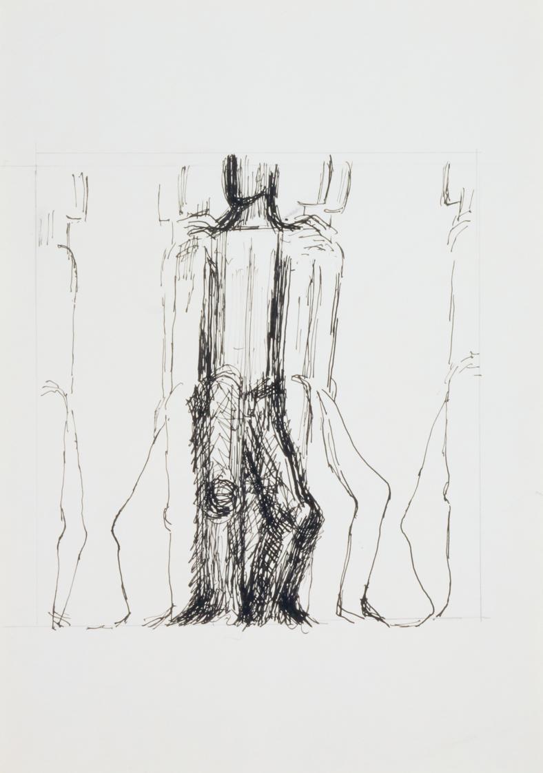 Fritz Wotruba, Entwurf für Sondermarke "30 Jahre Zweite Republik", 1974, Bleistift, Tusche mit …