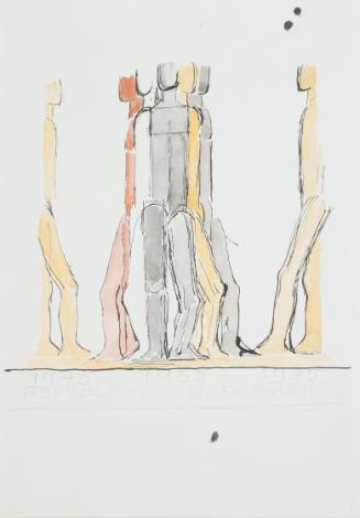 Fritz Wotruba, Entwurf für Sondermarke "30 Jahre Zweite Republik", 1974, Bleistift, Tusche mit …