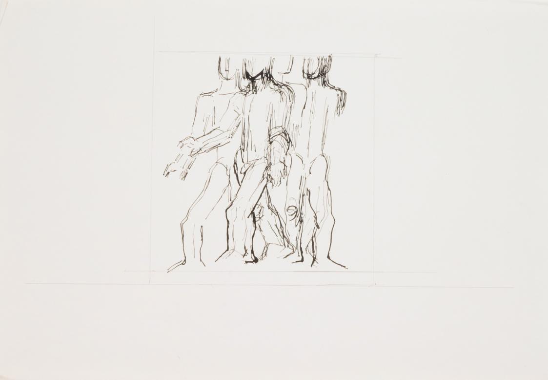Fritz Wotruba, Entwurf für Sondermarke "30 Jahre Zweite Republik", 1974, Bleistift, Tusche mit …