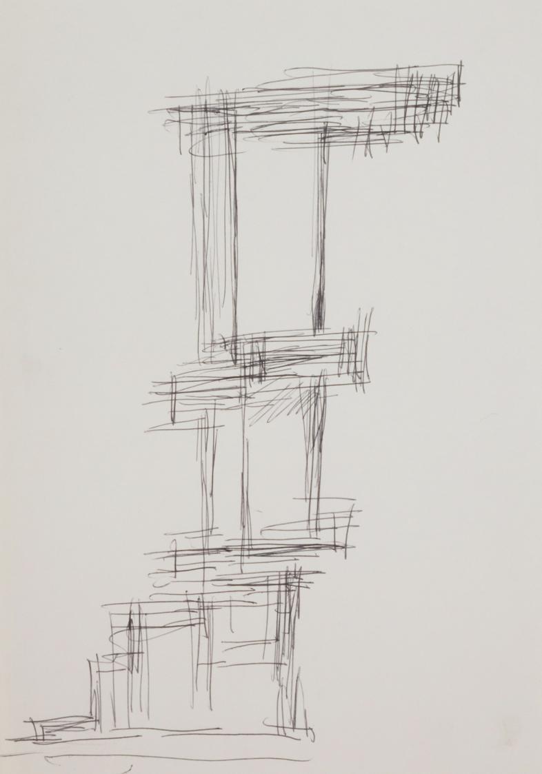 Fritz Wotruba, Entwurf für ein Denkmal für Stuttgart, 1965, Kugelschreiber (schwarz) auf Papier…