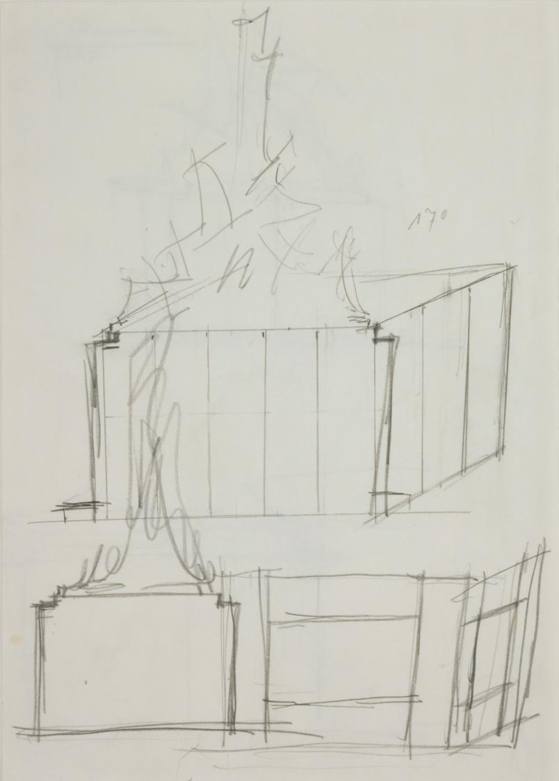 Fritz Wotruba, Entwürfe für das Denkmal für Richard Wagner in Mainz, 1969, Bleistift auf Papier…