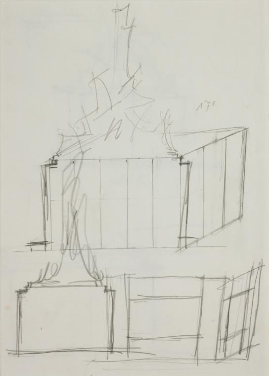 Fritz Wotruba, Entwürfe für das Denkmal für Richard Wagner in Mainz, 1969, Bleistift auf Papier…