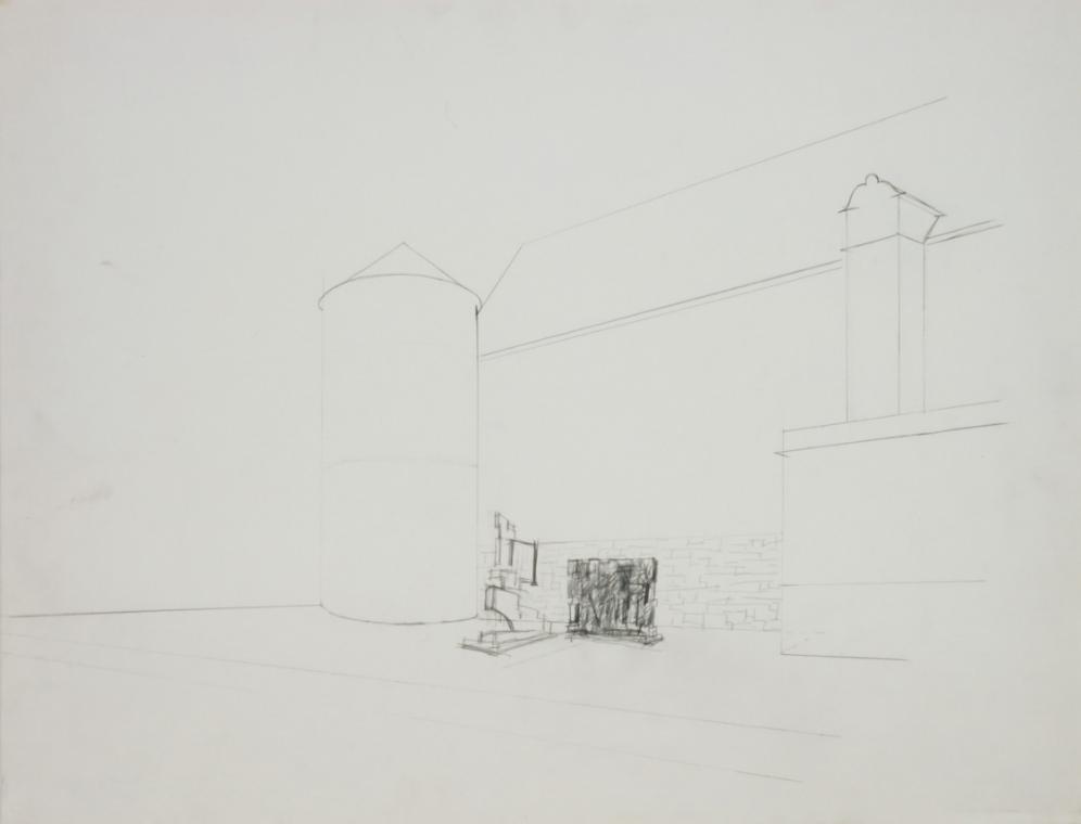 Entwurf für ein Denkmal für Stuttgart, 1965, Bleistift auf Papier, Blattmaße: 48 × 62 cm, Belve…