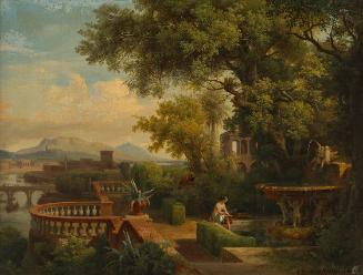Károly Markó, Landschaft mit Susanna und den beiden Alten, 1851, Öl auf Leinwand, 23 × 30,5 cm,…