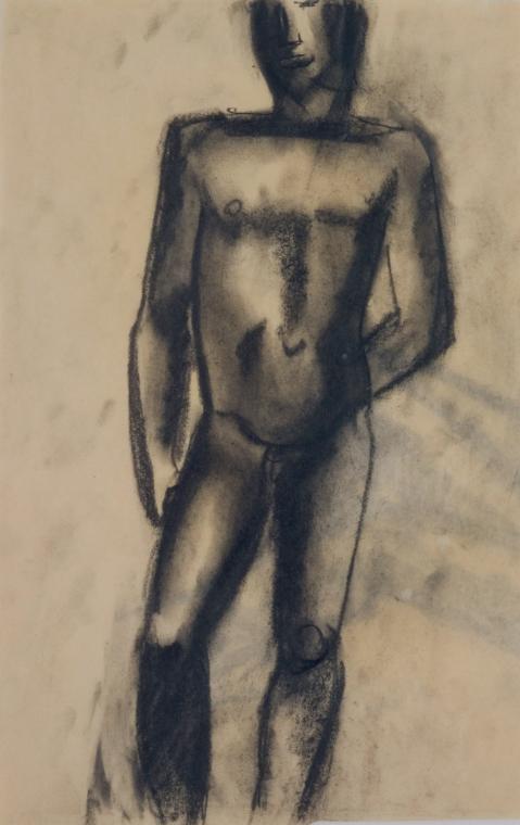Fritz Wotruba, Jünglingsfigur, um 1933, Graphitstift, gewischt, auf Papier, Blattmaße: 38,5 × 2…