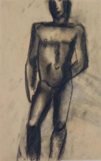 Fritz Wotruba, Jünglingsfigur, um 1933, Graphitstift, gewischt, auf Papier, Blattmaße: 38,5 × 2…