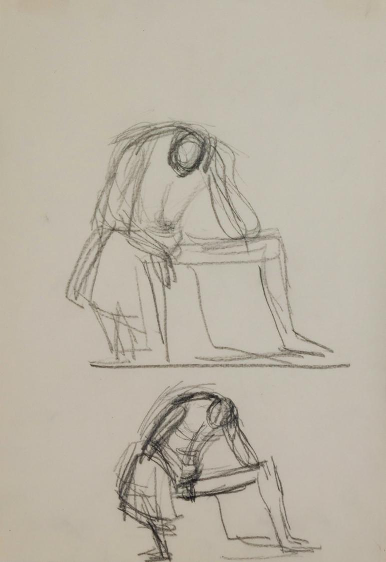 Fritz Wotruba, Zwei Figuren, gebeugt, undatiert, Bleistift auf Papier
, Blattmaße: 29,7 × 21 c…