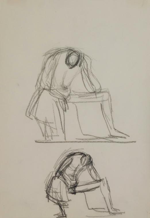 Fritz Wotruba, Zwei Figuren, gebeugt, undatiert, Bleistift auf Papier
, Blattmaße: 29,7 × 21 c…