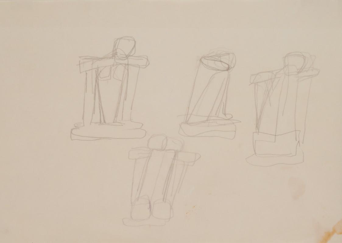 Fritz Wotruba, Mehrere Figuren, hockend
, undatiert, Kopierstift auf Papier
, Blattmaße: 20,9…