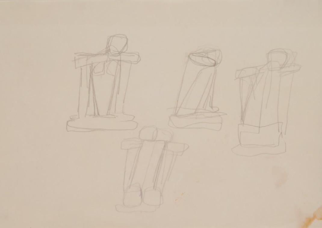 Fritz Wotruba, Mehrere Figuren, hockend
, undatiert, Kopierstift auf Papier
, Blattmaße: 20,9…