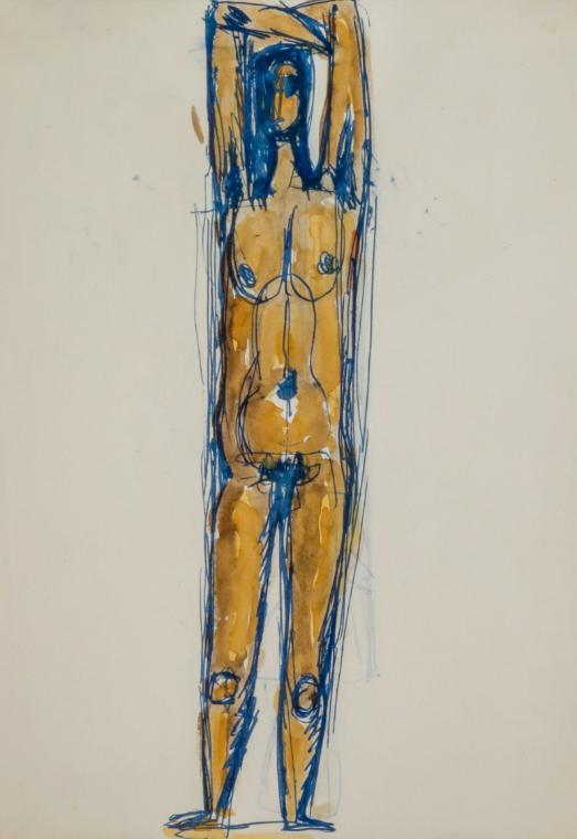 Fritz Wotruba, Stehende Figur, undatiert, Tinte mit Feder, Aquarell auf Papier
, Blattmaße: 29…