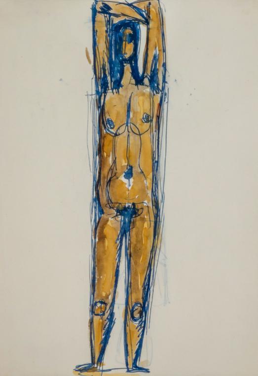 Fritz Wotruba, Stehende Figur, undatiert, Tinte mit Feder, Aquarell auf Papier
, Blattmaße: 29 ...