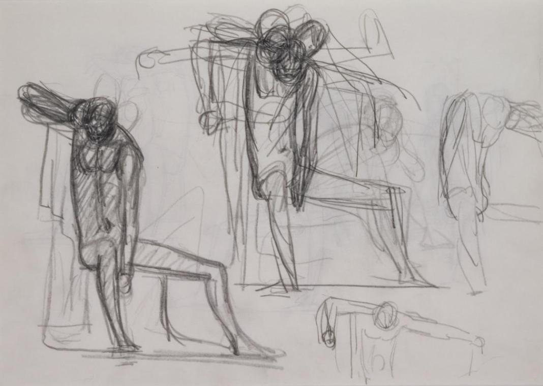 Fritz Wotruba, Sitzende Figuren, 1944, Bleistift auf Papier, Blattmaße: 21 × 29,8 cm, Belvedere…