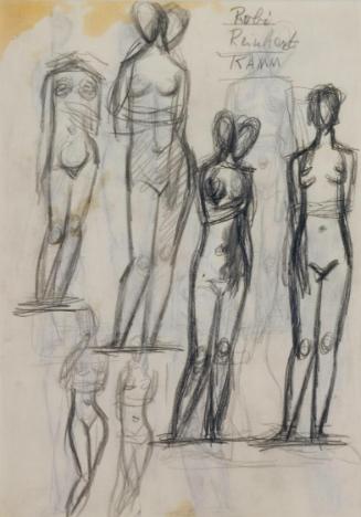 Fritz Wotruba, Stehende weibliche Figuren, um 1943, Bleistift auf Papier, Blattmaße: 29,8 × 21  ...