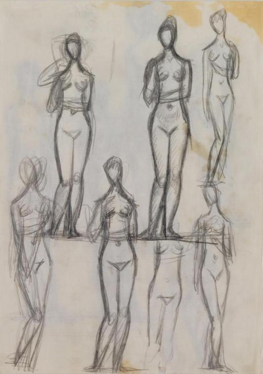 Fritz Wotruba, Stehende weibliche Figuren, 1948, Bleistift auf Papier, Blattmaße: 29,8 × 21 cm,…