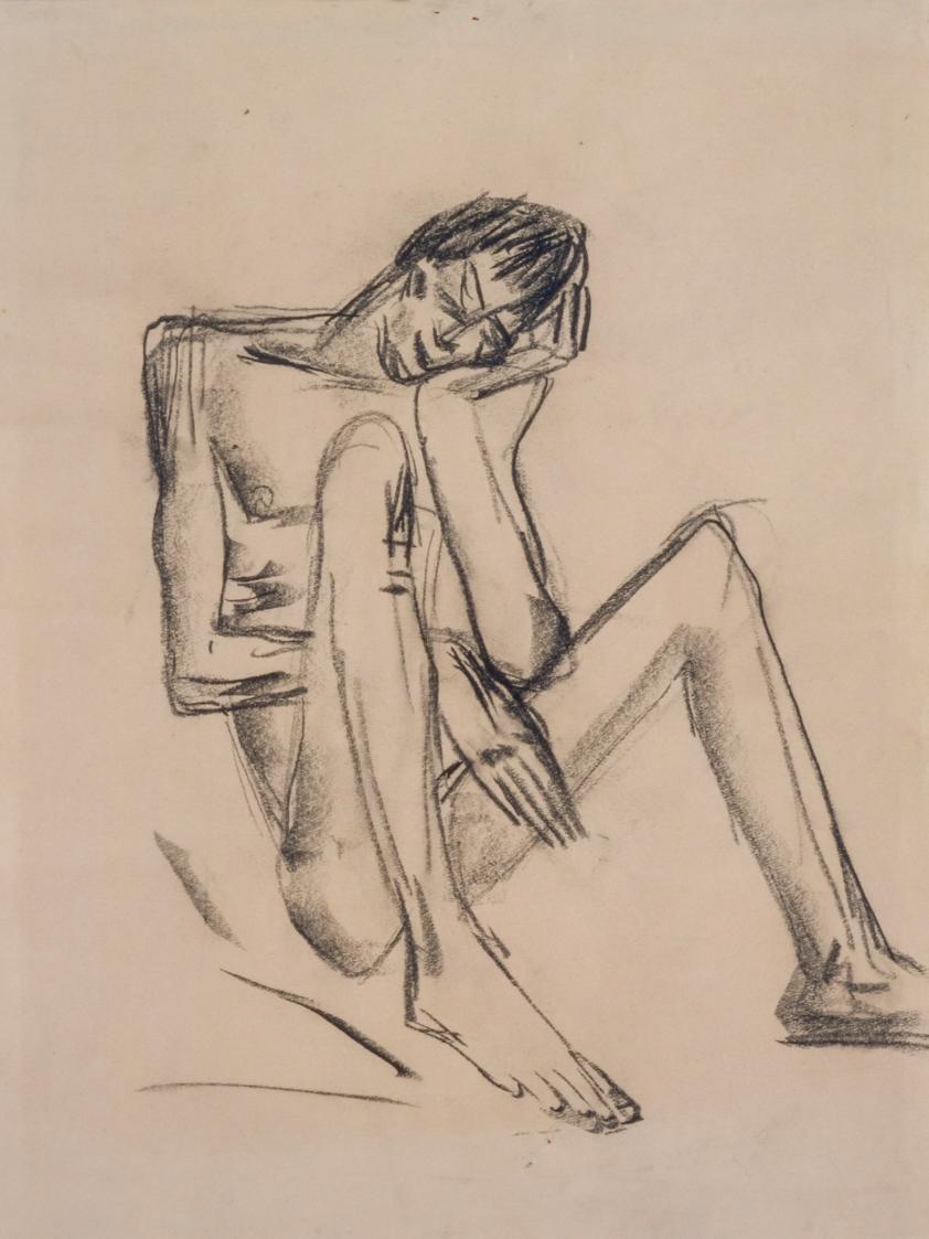 Fritz Wotruba, Figur, hockend, 1930, Kohlenstift auf Papier
, Blattmaße: 39,8 × 30 cm, Belvede…