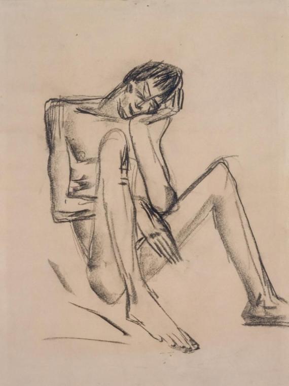 Fritz Wotruba, Figur, hockend, 1930, Kohlenstift auf Papier
, Blattmaße: 39,8 × 30 cm, Belvede…