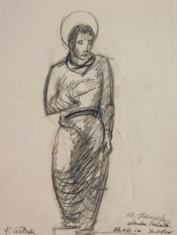 Fritz Wotruba, Hl. Franziskus
 (Entwurf für eine skulpturale Kirchenausstattung), 1933, Bleisti…