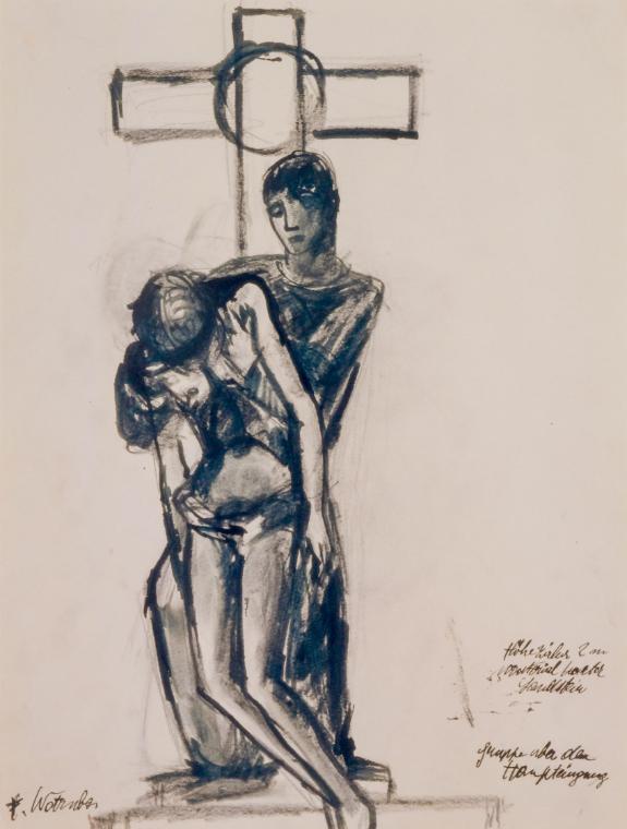 Fritz Wotruba, Kreuzabnahme
 (Entwurf für eine skulpturale Kirchenausstattung), 1933, Tusche mi…