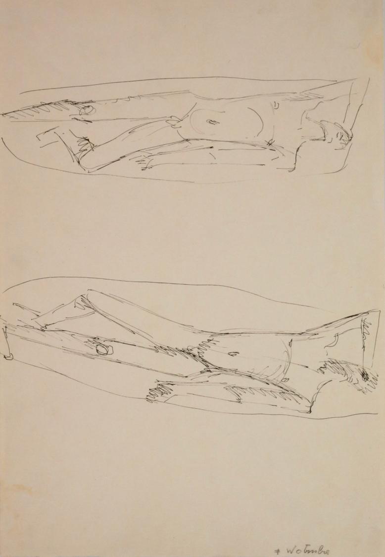 Fritz Wotruba, Zwei männliche Figuren, 1943, Tusche mit Feder auf Papier, Blattmaße: 28,8 × 41,…