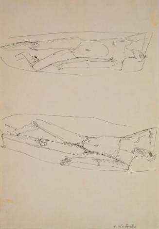 Fritz Wotruba, Zwei männliche Figuren, 1943, Tusche mit Feder auf Papier, Blattmaße: 28,8 × 41,…