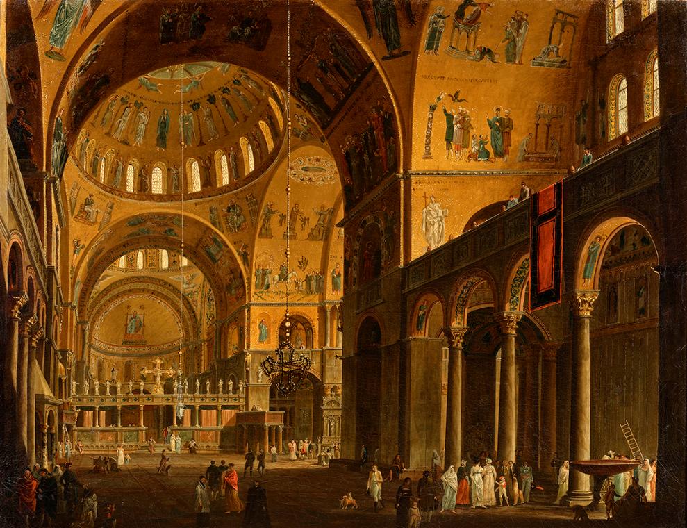 Giuseppe Borsato, Das Innere von San Marco, 1815–1816, Öl auf Leinwand, 72 x 93 cm, Belvedere, …