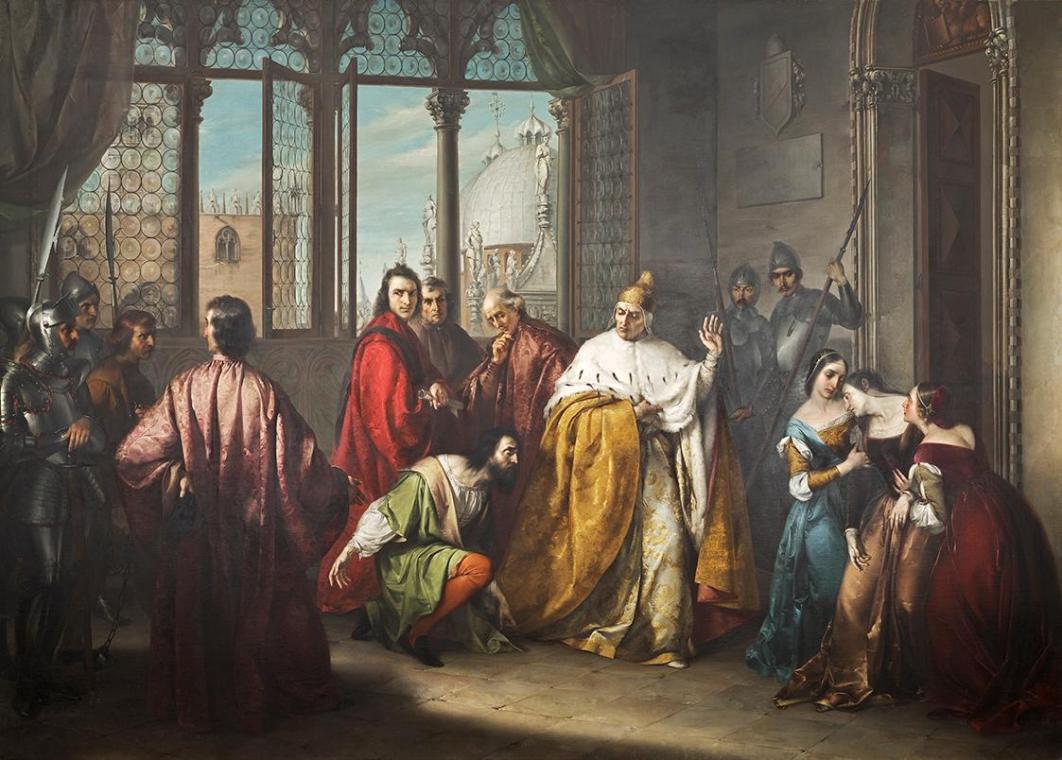 Michelangelo Grigoletti, Der Doge Francesco Foscari schickt seinen Sohn Jacopo in die Verbannun…