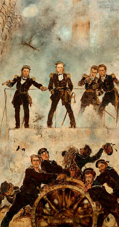 Anton Romako, Tegetthoff in der Seeschlacht bei Lissa I, 1878-1880, Öl auf Holz, 86,5 x 47,5 cm…