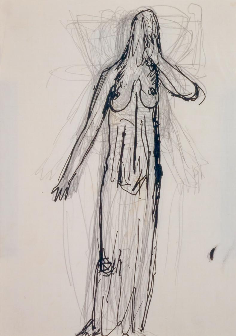Fritz Wotruba, Weibliche Figur, um 1945, Kopierstift, Tusche, Feder auf Papier
, Blattmaße: 29…