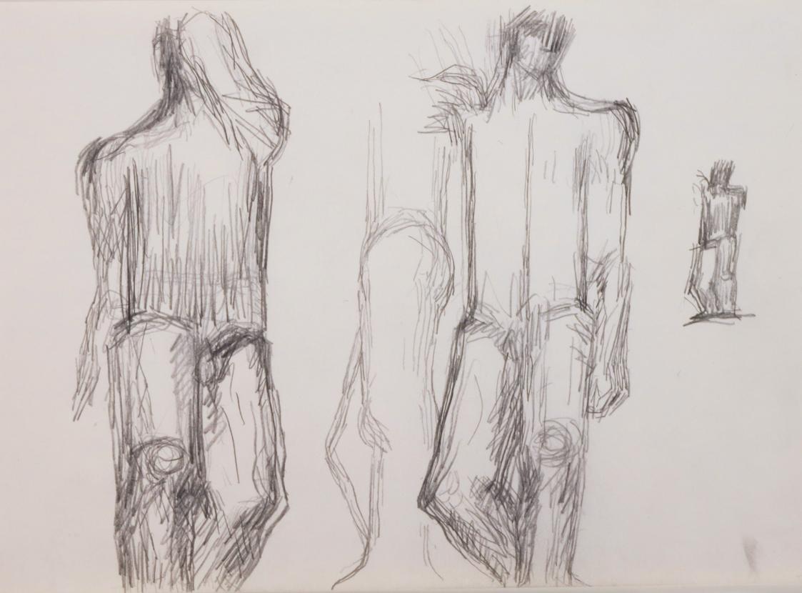 Fritz Wotruba, Drei Figuren und ein Torso, 1974–1975, Bleistift auf Papier
, Blattmaße: 24 × 3…