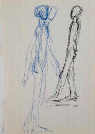Fritz Wotruba, Zwei Gehende, undatiert, Kugelschreiber (schwarz und blau) auf Papier
, Blattma…