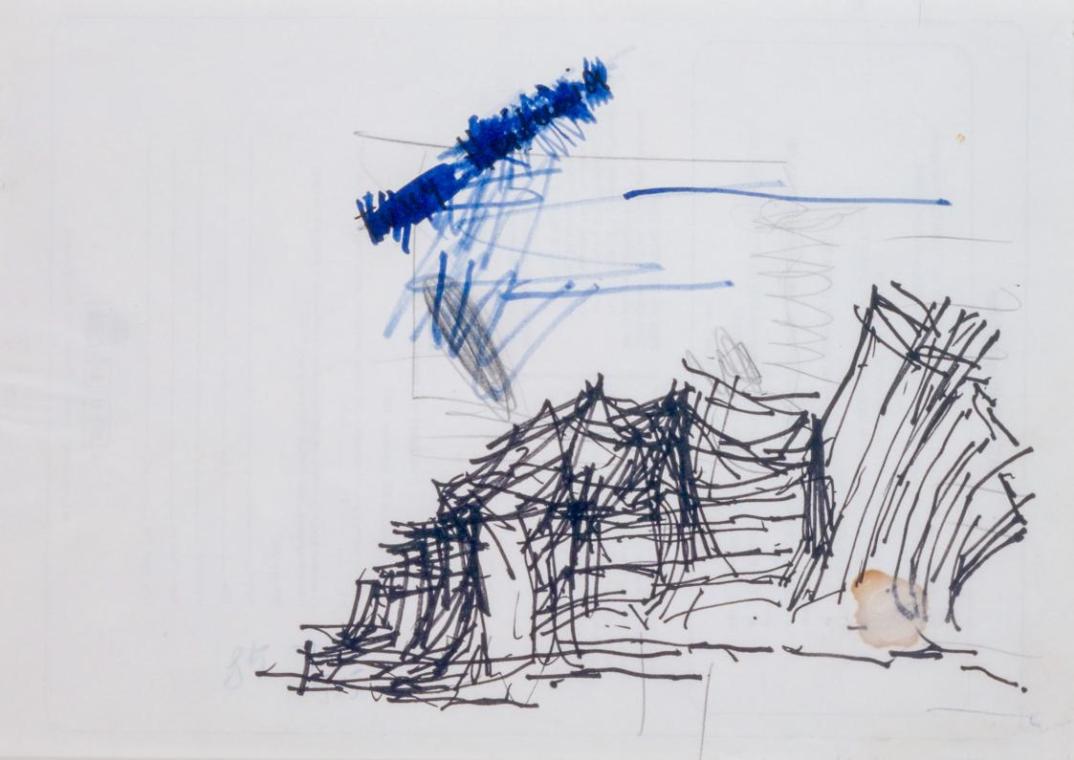 Fritz Wotruba, Liegende Figur, undatiert, Filzstift (blau und schwarz) über Bleistift auf Papie…