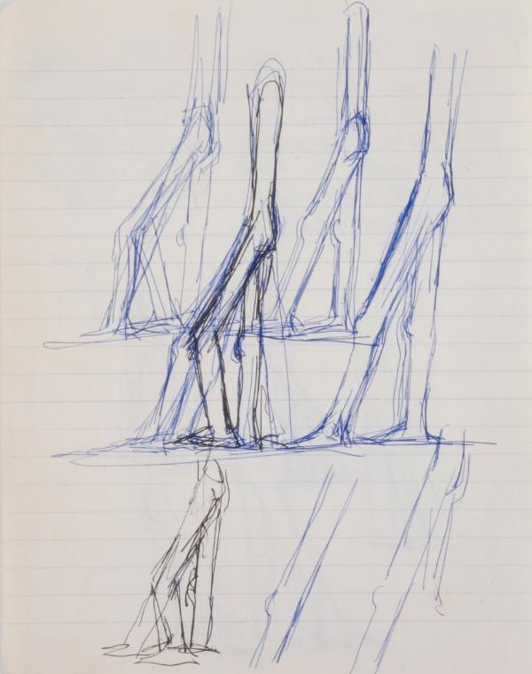 Fritz Wotruba, Mehrere Torsi, 1970–1973, Blauer und schwarzer Kugelschreiber auf Papier
, Blat…