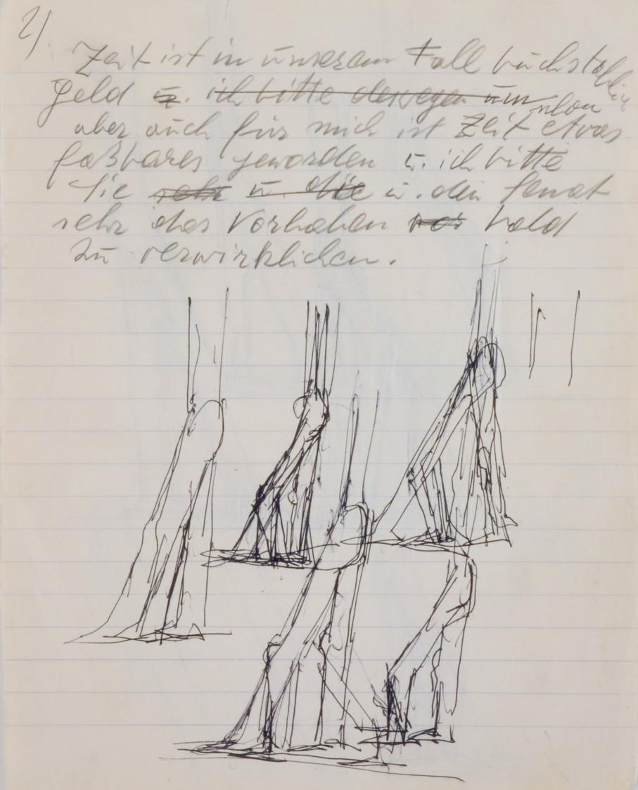 Fritz Wotruba, Mehrere Torsi, 1970–1973, Schwarzer Kugelschreiber auf Papier
, Blattmaße: 24,6…