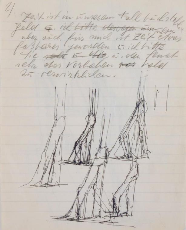 Fritz Wotruba, Mehrere Torsi, 1970–1973, Schwarzer Kugelschreiber auf Papier
, Blattmaße: 24,6…