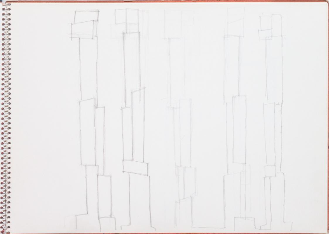 Fritz Wotruba, Fünf Figuren, undatiert, Bleistift auf Papier
, Blattmaße: 23,2 × 32 cm, Belved…