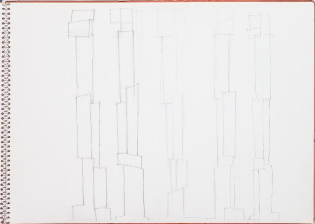 Fritz Wotruba, Fünf Figuren, undatiert, Bleistift auf Papier
, Blattmaße: 23,2 × 32 cm, Belved…