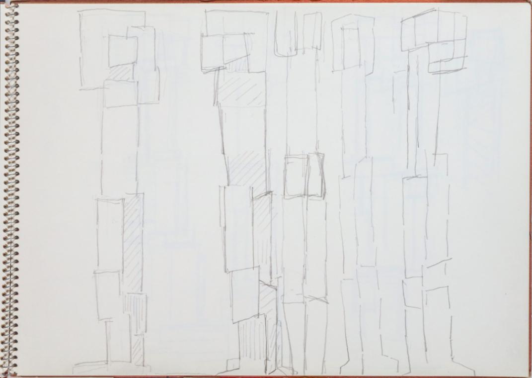Fritz Wotruba, Fünf Figuren, undatiert, Bleistift auf Papier
, Blattmaße: 23,2 × 32 cm, Belved…