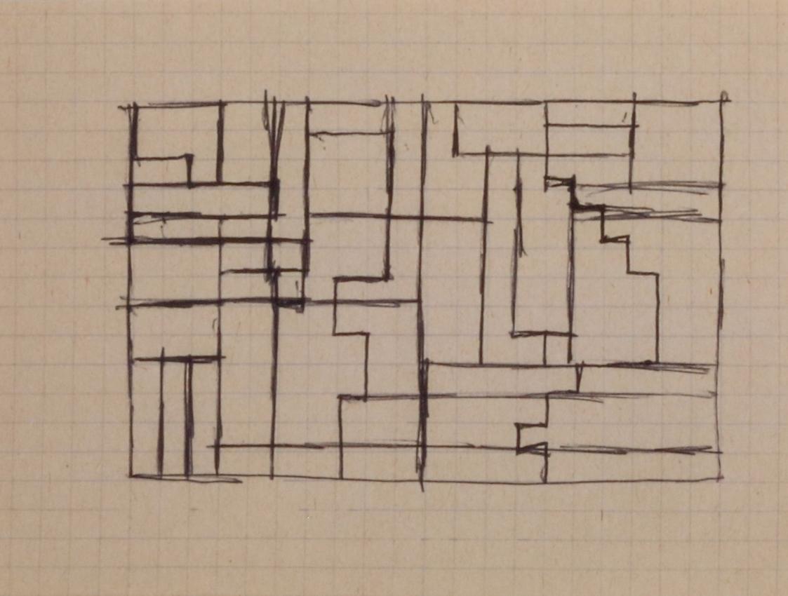 Fritz Wotruba, Entwurf für ein Eisengitter, 1963–1964, Kugelschreiber (schwarz) auf Papier
, B ...