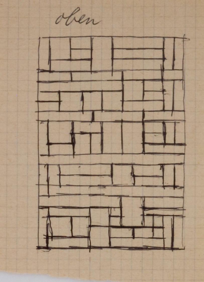 Fritz Wotruba, Entwurf für ein Eisengitter, 1963–1964, Kugelschreiber (schwarz) auf Papier
, B ...