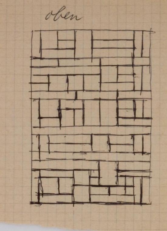 Fritz Wotruba, Entwurf für ein Eisengitter, 1963–1964, Kugelschreiber (schwarz) auf Papier
, B…
