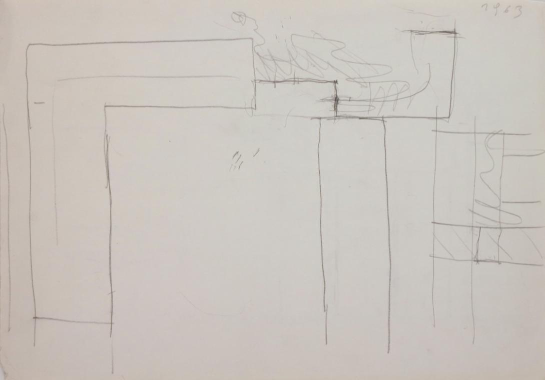 Fritz Wotruba, Architekturskizze, 1963, Bleistift auf Papier
, Blattmaße: 29,8 × 39,9 cm, Belv…