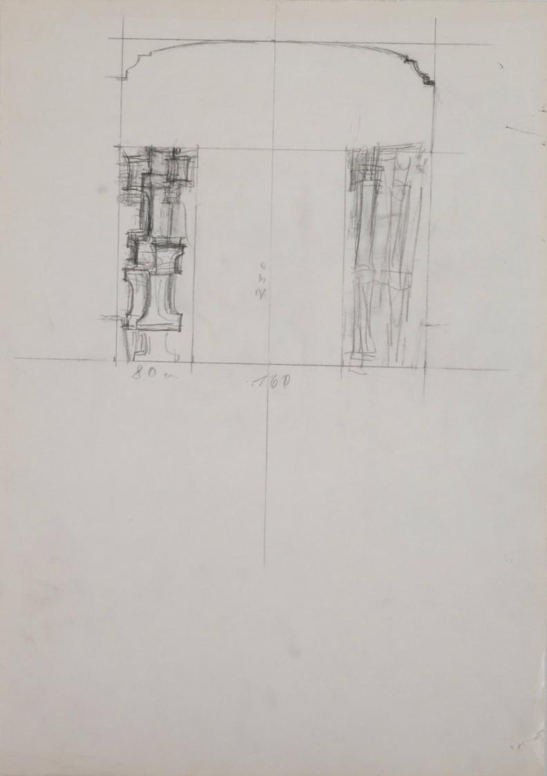 Fritz Wotruba, Entwurf für das Eingangsportal 
Haus Singerstrasse 11, 1963–1964, Bleistift auf …