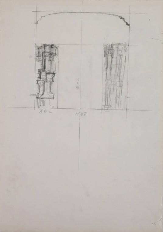 Fritz Wotruba, Entwurf für das Eingangsportal 
Haus Singerstrasse 11, 1963–1964, Bleistift auf …