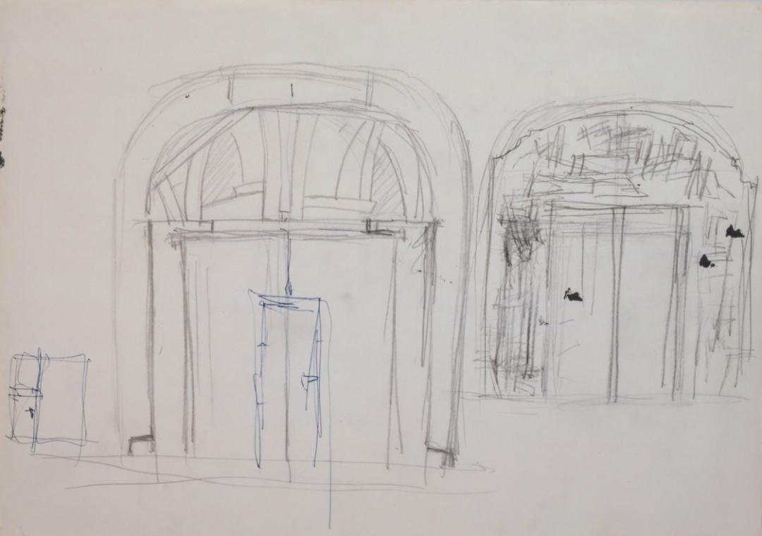 Fritz Wotruba, Entwurf für das Eingangsportal 
Haus Singerstrasse 11, 1963–1964, Bleistift und …