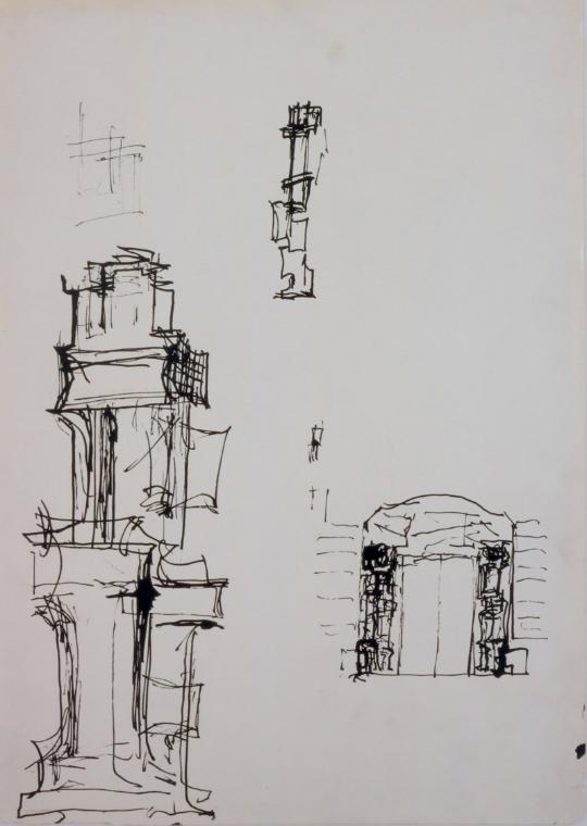 Fritz Wotruba, Studie (Entwurf für das Eingangsportal Haus
Haus Singerstrasse 11), 1964, Tusche…