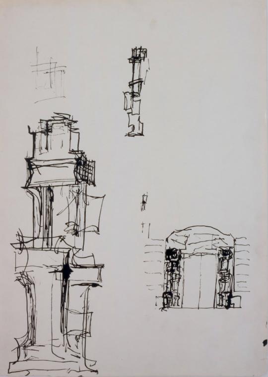 Fritz Wotruba, Studie (Entwurf für das Eingangsportal Haus
Haus Singerstrasse 11), 1964, Tusche ...